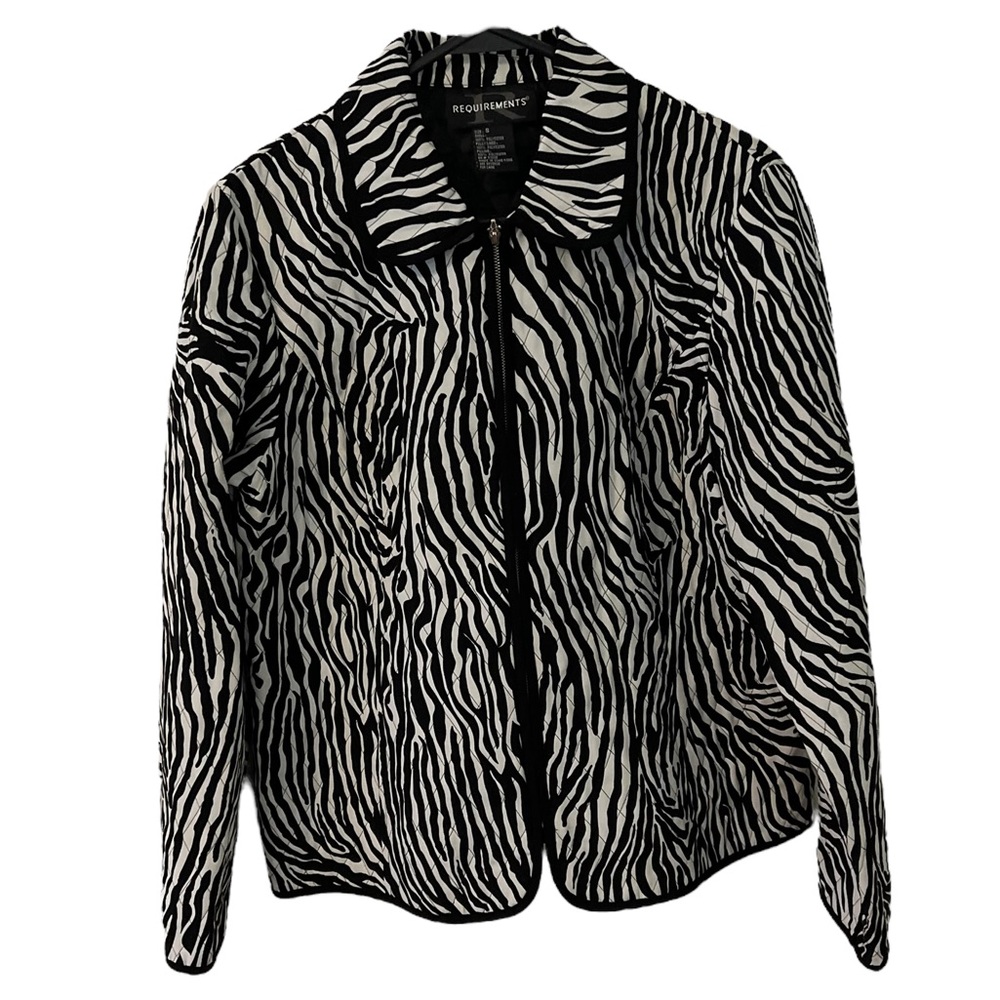 🥳 2 for $15 🥳 Requirements Quilted Zebra Animal Print Jacket Blazer Sz S - Picture 2 of 5